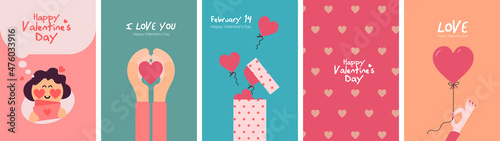 Happy valentine day background. February 14. Simple modern greeting cards. Set of vector illustrations. Decoration wallpaper.