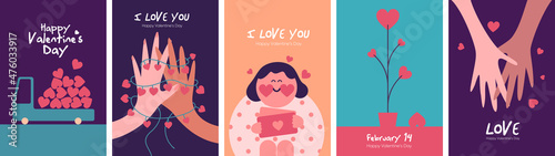 Happy valentine day background. February 14. Simple modern greeting cards. Set of vector illustrations. Decoration wallpaper.