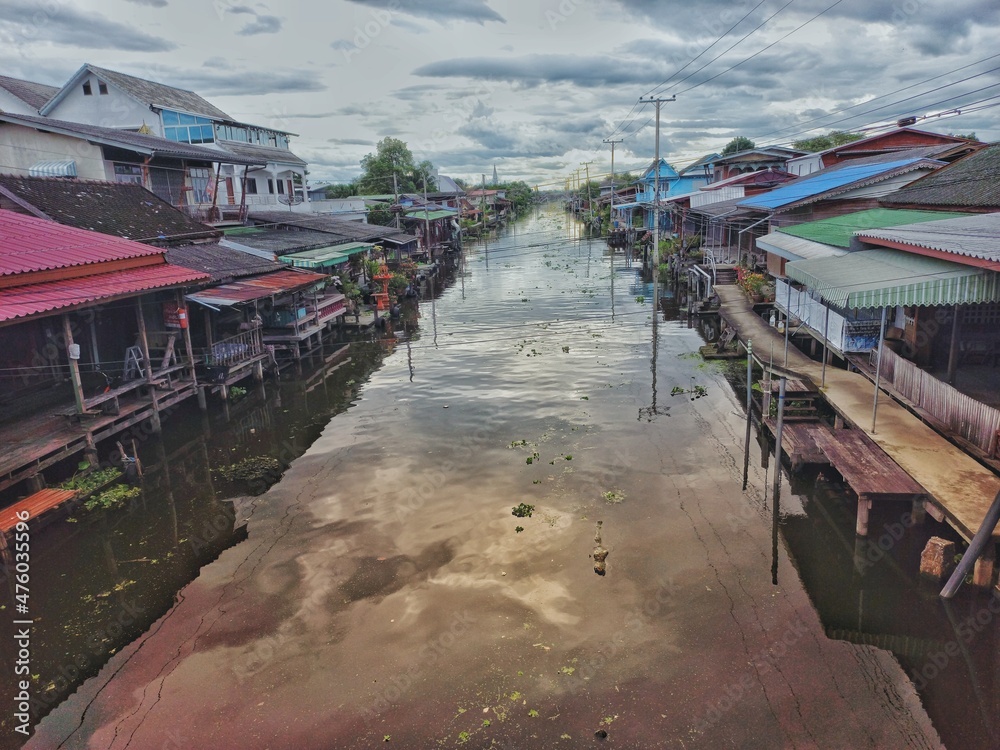 Damnoen Saduak Floating Market in a public corner with canals and boats