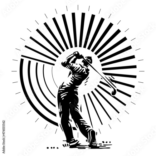Black and white round golf composition.