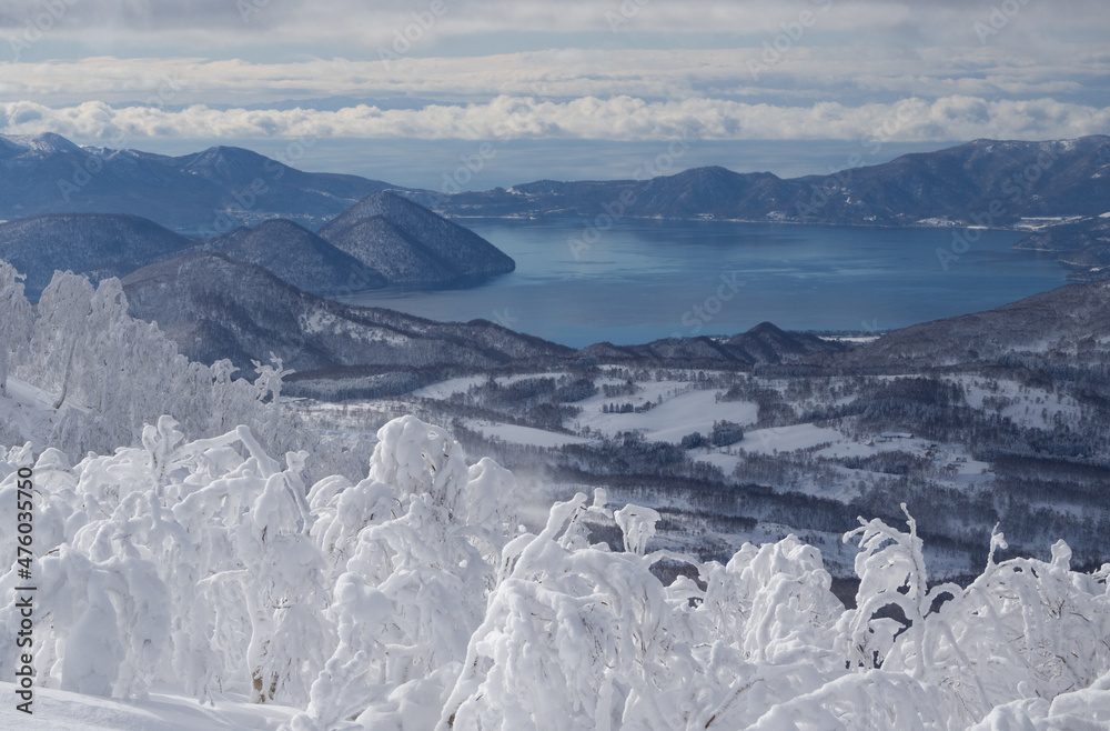 Fototapeta premium 樹氷と湖