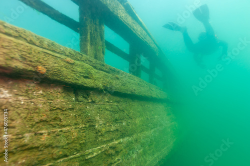 The Bermuda shipwreck in the Alger Underwater Preserve in Lake Superior