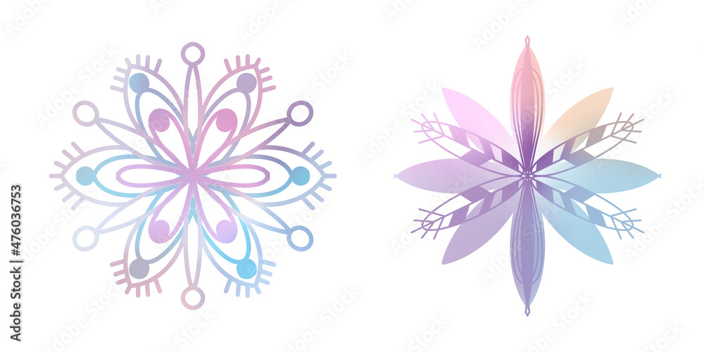 Obraz premium Snowflake winter set of blue pink purple gray isolated icon on white background illustration