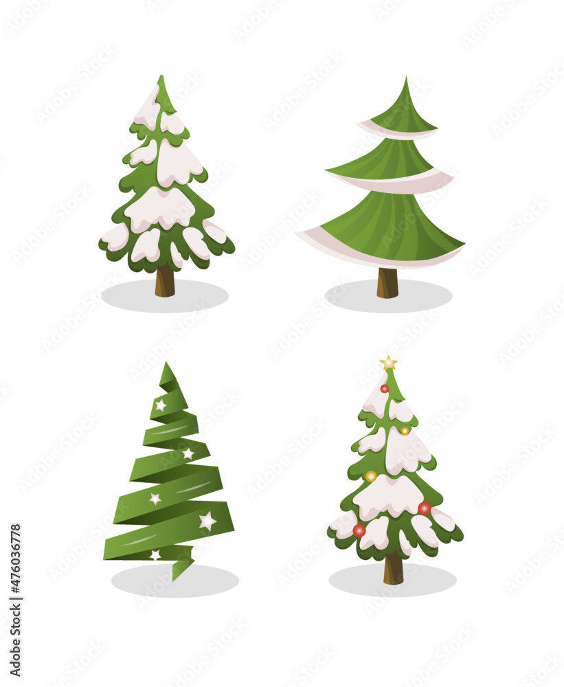 Fototapeta premium green christmas tree, set of vector illustrations