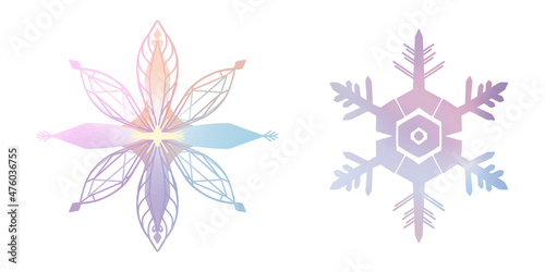 Snowflake winter set of blue pink purple gray isolated icon on white background  illustration © HoyaBouquet