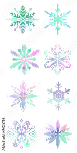 Snowflake winter set of blue pink purple gray isolated icon on white background  illustration