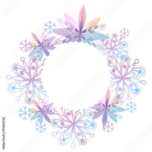 Wallpaper Mural Snowflake winter set of blue pink purple gray pastel isolated wreath round border label on white Torontodigital.ca