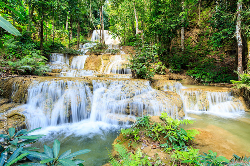 Fototapeta Naklejka Na Ścianę i Meble -  Mae Kae Waterfall is Unseen waterfall at Tham Pha Thai national park, Lampang province, jungle Thailand.
