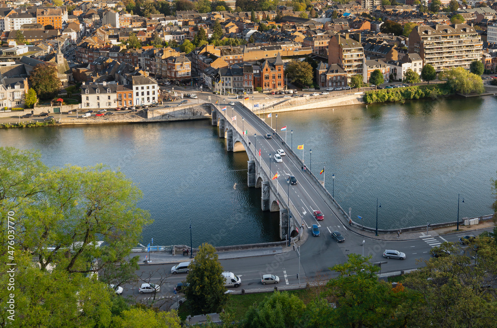 Naklejka premium Panoramic Namur city view with Meuse river and the bridge from the Citadel.