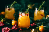 Tangerine pomegranate Christmas party fizz cocktail