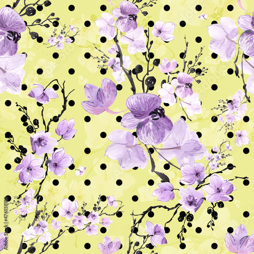  Abstract seamless drawn pattern exotic lovely orchid flowers photo