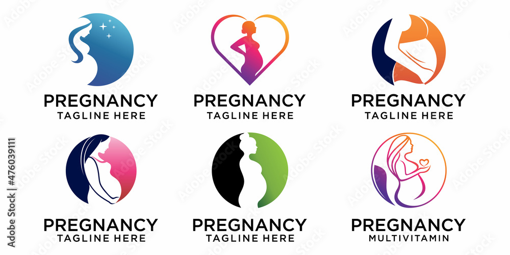 pregnant woman icon set logo modern flat design illustration