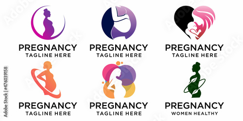 women pregnant logo vector icon template
