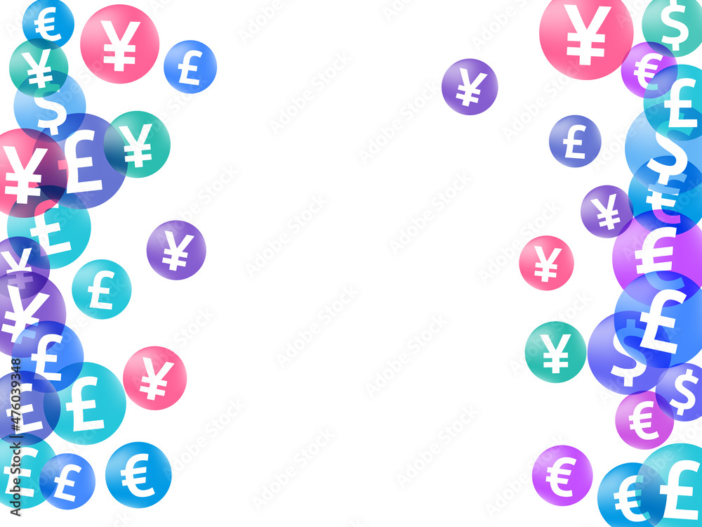 Euro dollar pound yen circle icons scatter money vector illustration. Marketing pattern. Currency Euro dollar pound yen circle icons scatter money vector illustration. Marketing pattern. Currency