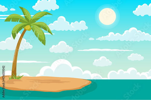 tropical beach island scenery background vector illustration