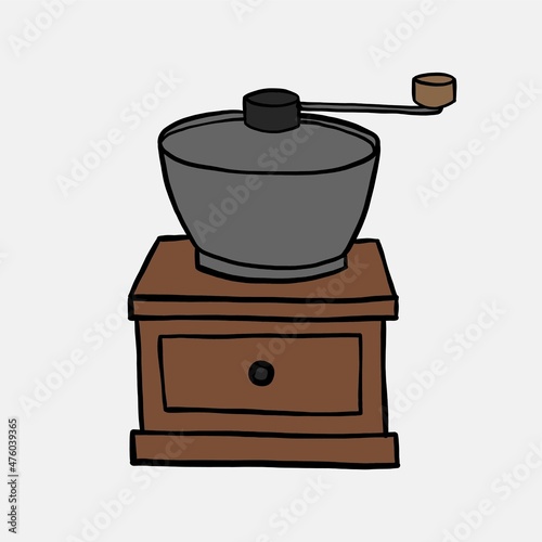 doodle freehand sketch drawing of coffee bean grinder.