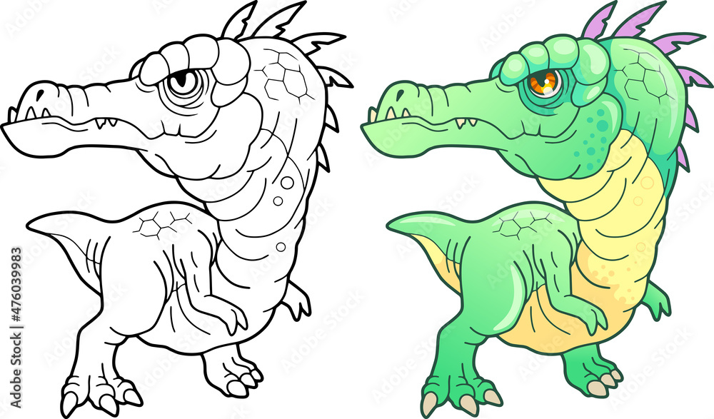 Obraz premium cartoon prehistoric dinosaur baryonyx, coloring book, funny illustration