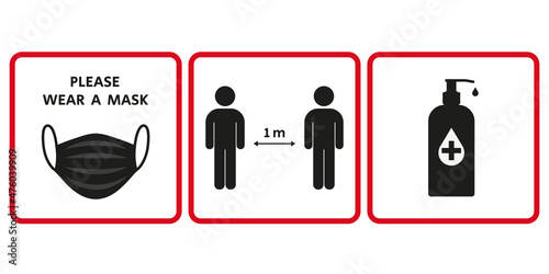 COVID-19 prevention stickers. 