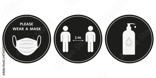 COVID-19 prevention stickers. 