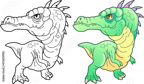 cartoon prehistoric dinosaur baryonyx  coloring book  funny illustration