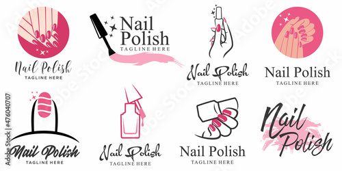Nails and manicure icon set with woman hands logo design