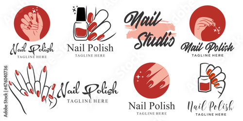 nail polish or Nail salon icon set logo design. Manicure, Nail polish and female finger logotype photo