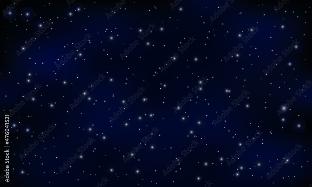 Night star sky, blue shining space. Abstract dark blue background with stars, cosmos. Vector illustration