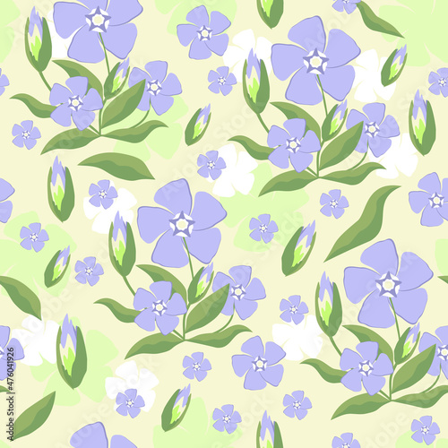 Vector seamless isolated floral pattern with periwinkle flowers. Soft pastel colors.
