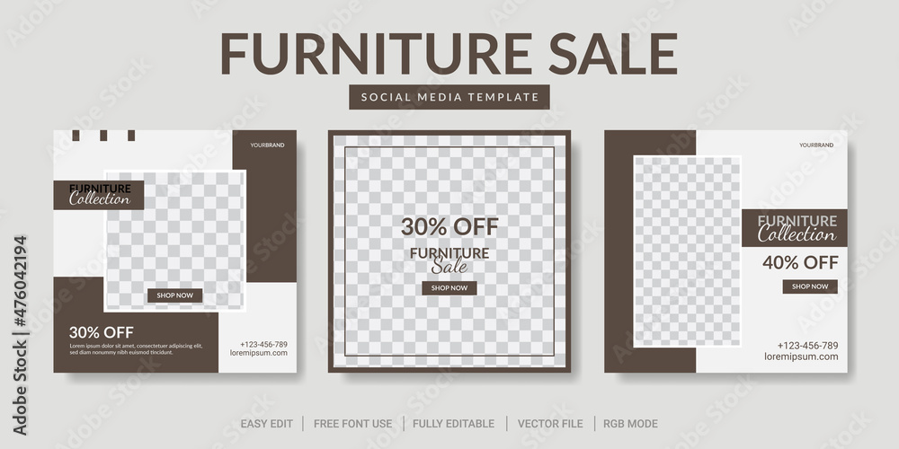 Set of furniture sale for social media post template or web banner promotion
