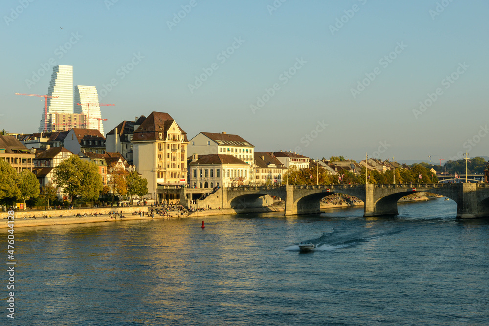 View at river Rhine on Basel, Switzerland - obrazy, fototapety, plakaty 