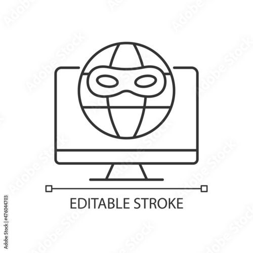 Dark web linear icon. Hidden internet. Specific web browser for access. Thin line customizable illustration. Contour symbol. Vector isolated outline drawing. Editable stroke. Arial font used