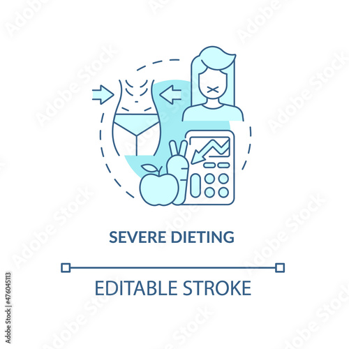 Severe dieting turquoise concept icon. Food intake refuse. Unhealthy slimming abstract idea thin line illustration. Isolated outline drawing. Editable stroke. Roboto-Medium, Myriad Pro-Bold fonts used