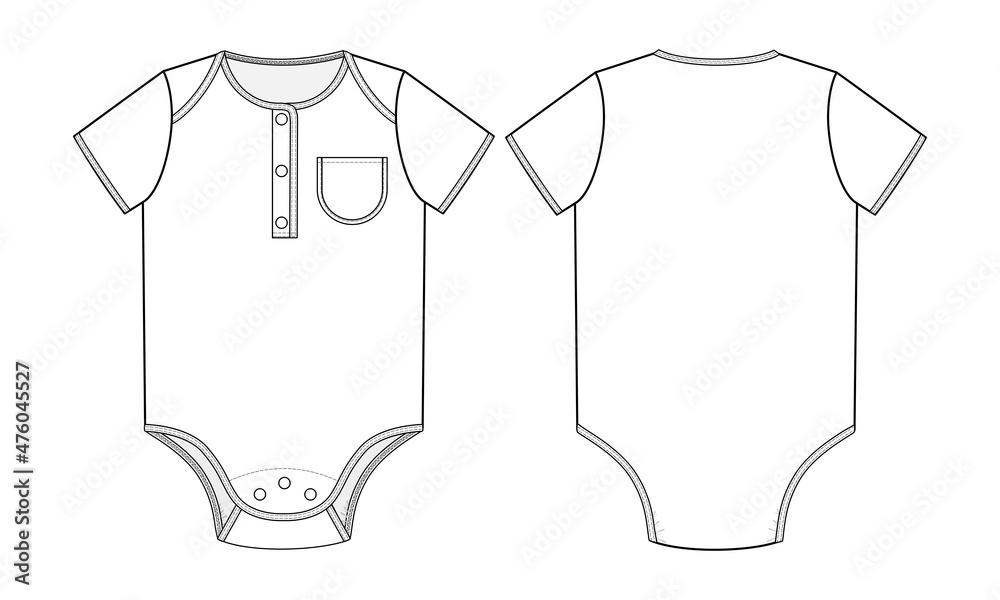 Fashion technical drawing of baby bodysuit with patch pocket Fashion technical drawing of baby bodysuit with patch pocket