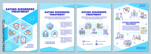 Eating disorders treatment blue brochure template. Anorexia. Booklet print design with linear icons. Vector layouts for presentation, annual reports, ads. Arial-Black, Myriad Pro-Regular fonts used