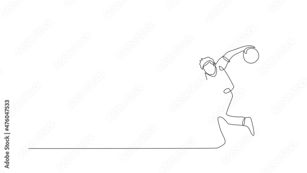 Animated self drawing of single continuous line draw young happy bowling player man throw bowling ball to hit the pins. Doing sport hobby at leisure time concept. Full length one line animation. Animated self drawing of single continuous line draw young happy bowling player man throw bowling ball to hit the pins. Doing sport hobby at leisure time concept. Full length one line animation.