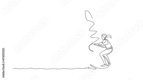 Wallpaper Mural Animation of one line drawing of sporty woman play windsurfing in the sea beach. Healthy lifestyle and extreme sport concept. Summer vacation. Continuous line self draw animated. Full length motion. Torontodigital.ca