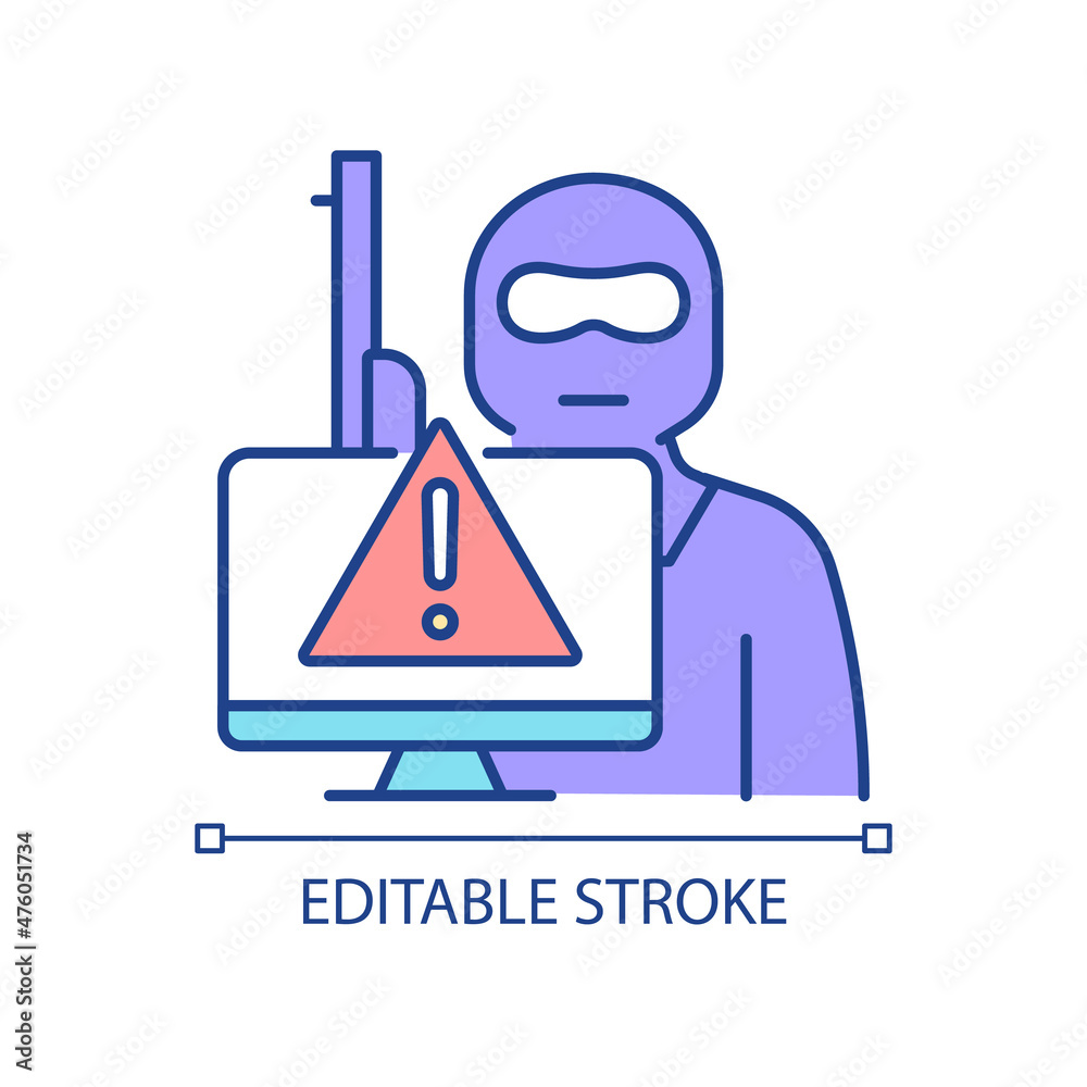 Vetor de Cyberterrorism RGB color icon. Illegal cyber attack. Coercion