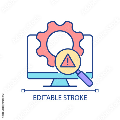 Threat management RGB color icon. Detect malicious activities and prevent. Computer disruption risk. Isolated vector illustration. Simple filled line drawing. Editable stroke. Arial font used
