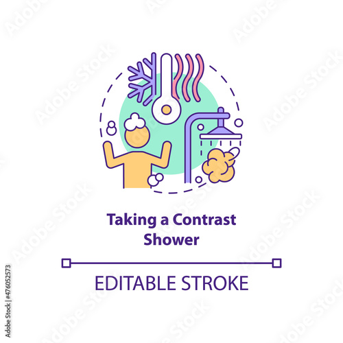 Taking contrast shower concept icon. Hygiene and healthcare habit abstract idea thin line illustration. Isolated outline drawing. Editable stroke. Roboto-Medium, Myriad Pro-Bold fonts used