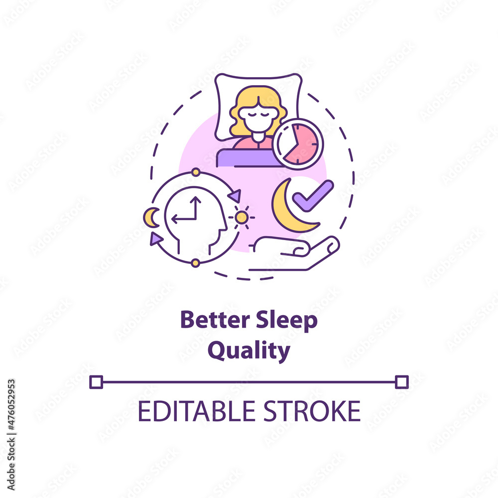 Fototapeta premium Better sleep quality concept icon. Waking up and going to bed early abstract idea thin line illustration. Isolated outline drawing. Editable stroke. Roboto-Medium, Myriad Pro-Bold fonts used