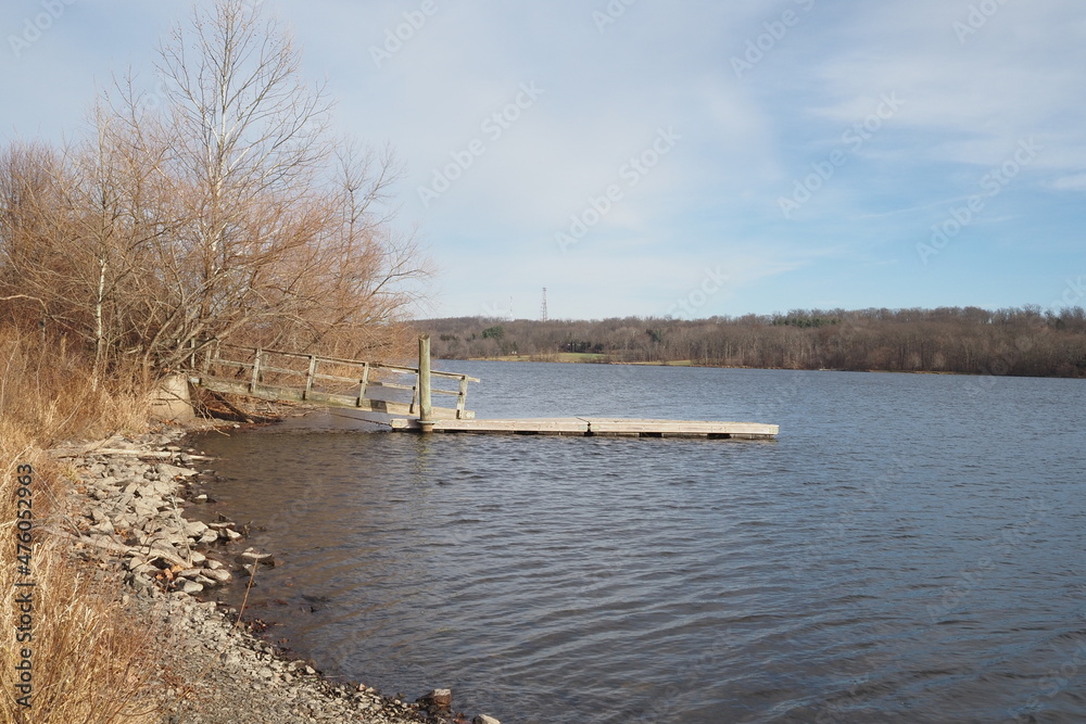 The dock extends out into the lake.