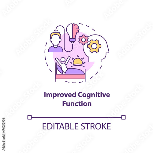 Improved cognitive functions concept icon. Wake up early morning abstract idea thin line illustration. Isolated outline drawing. Editable stroke. Roboto-Medium, Myriad Pro-Bold fonts used