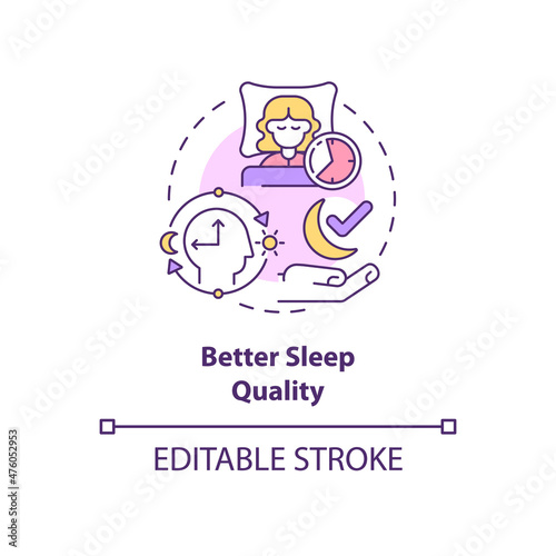 Better sleep quality concept icon. Waking up and going to bed early abstract idea thin line illustration. Isolated outline drawing. Editable stroke. Roboto-Medium, Myriad Pro-Bold fonts used