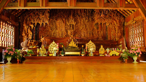 Wood carving art of Wan Luang Khun Win in Chiang Mai