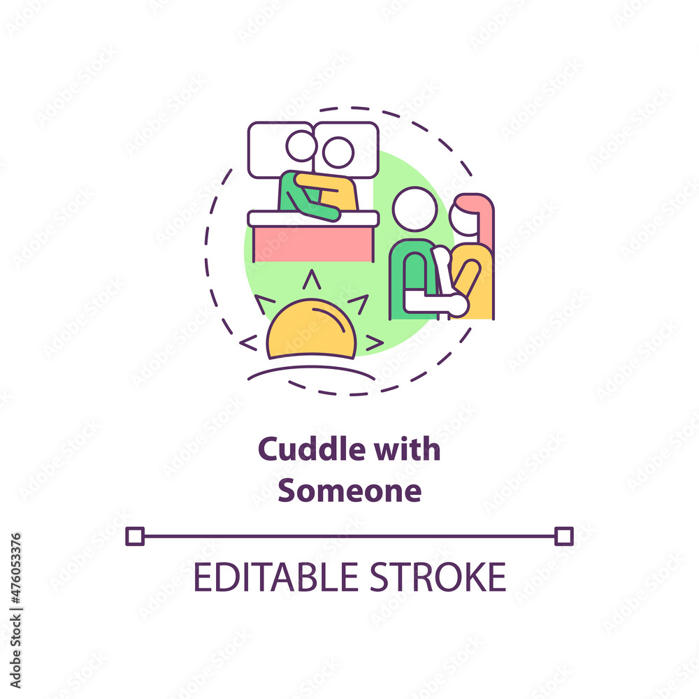 Cuddle with someone concept icon. Start day with love. Positive morning abstract idea thin line illustration. Isolated outline drawing. Editable stroke. Roboto-Medium, Myriad Pro-Bold fonts used