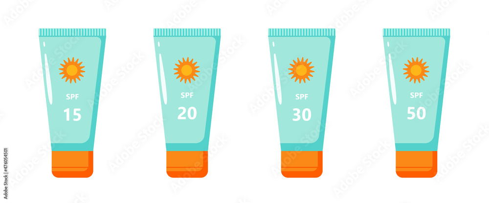 Body sunscreen in tube. Set Spf 15,20,30,50 cosmetics for tanning. Body sunscreen in tube. Set Spf 15,20,30,50 cosmetics for tanning.