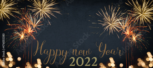 Silvester 2022 New year New Year's Eve Party background banner - firework fireworks on dark black night sky texture