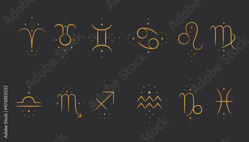 signs of the zodiac symbols. magic signs in the form of tattoo dots. ideal for astrologer blog or tarot cards