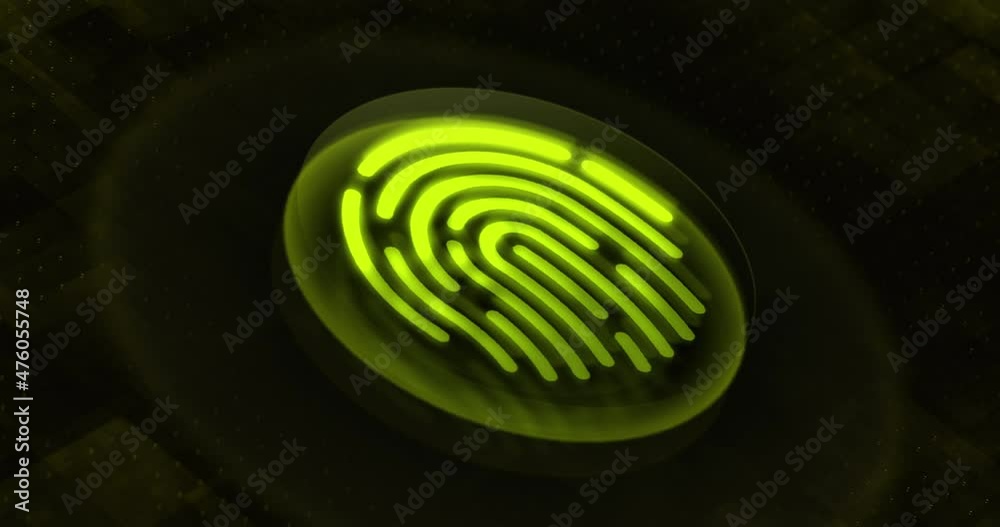 Identification access approved finger print id scan animation. 3d camera view 4k motion graphic design, checking data personality with glow hud futuristic hud design, pressing the button, signing in.