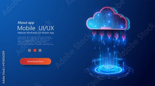 Cloud technologies are a modern technology of information exchange. A projection of a cloud or a hologram on a blue isolated background. Banner, layout for the site. Vector